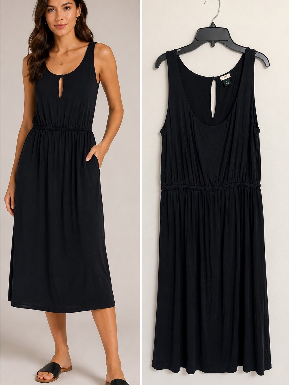 J.Crew Women’s Black Sleeveless Modal Dress Elastic Waist Stretch Size L